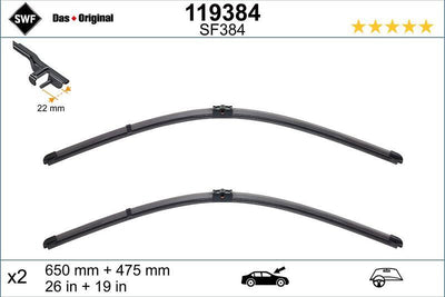 Valeo 119384 Front Wiper Blade (X2) / (Muz Type) Focus II 03-08 C Max 04-10 Size: 650 / 475mm (Swf) — Wipers
