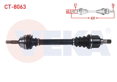 Veka CT-8063 Complete Axle Left Front Length 632mm Citroen C4 Cactus 1.2 Thp A-T / 1.6 Blue HDi A — Axles, CV Joints & Boots