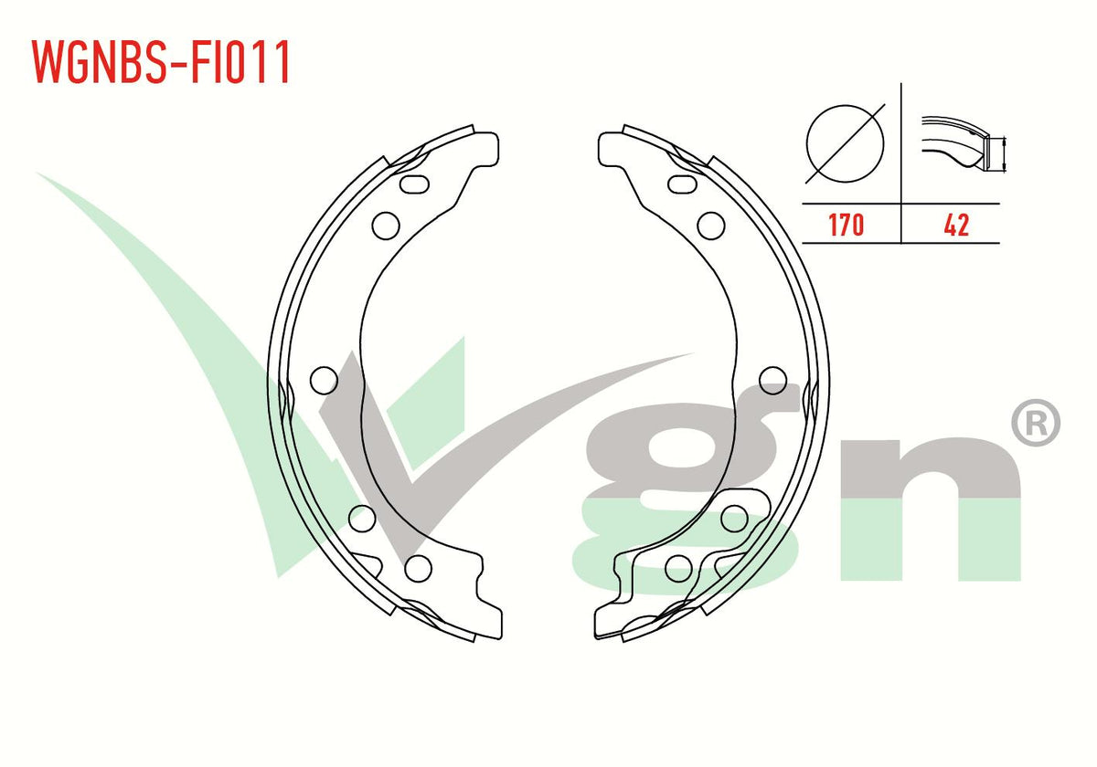 WGN WGNBS-FI011 Parking Brake Shoe Fiat Ducato (244) 2.8 JTD 170X42 mm 2002-2006 / Boxer II 2.2 HDi — Brake Cables & Hardware
