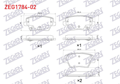 Zegen ZEG1784-02 Brake Pad Rear with Wear Indicator Hyundai i30 1.4 MPI-1.4 T-GDI-1.6 CRDi 2016-/ Kia Ceed 1.4-1 — Brake Pads