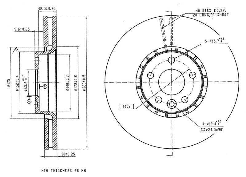 MGA 50719 Brake Disc Front Air Grooved 328-5 (Volvo: Xc60 D5 08-15) — Brake Rotors & Drums