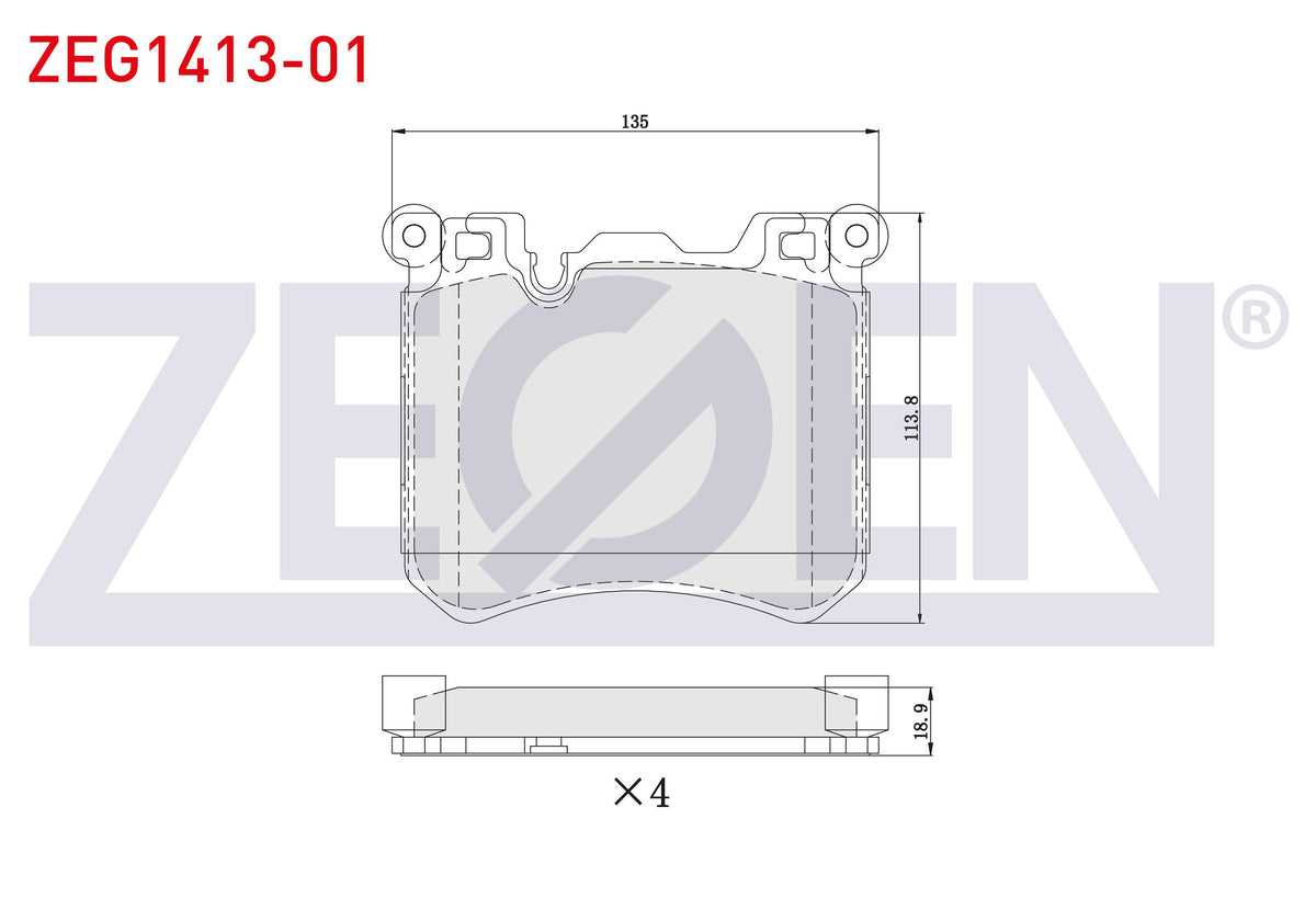 Zegen ZEG1413-01 Brake Pad Front with Wear Indicator BMW X5 (F15,F85) 2.5 D 2014-/ 4.0 D 2014-/ X6 (F16 — Brake Pads