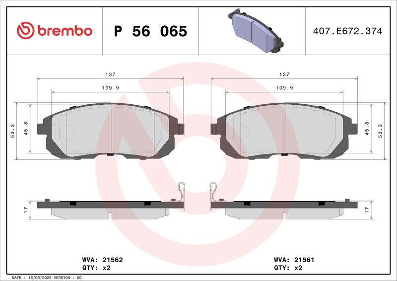 Brembo P56065 Front Brake Pad Nissan Juke/Pulsar/Maxima QX Suzuki SX4 — Brake Pads