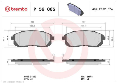 Brembo P56065 Front Brake Pad Nissan Juke/Pulsar/Maxima QX Suzuki SX4 — Brake Pads