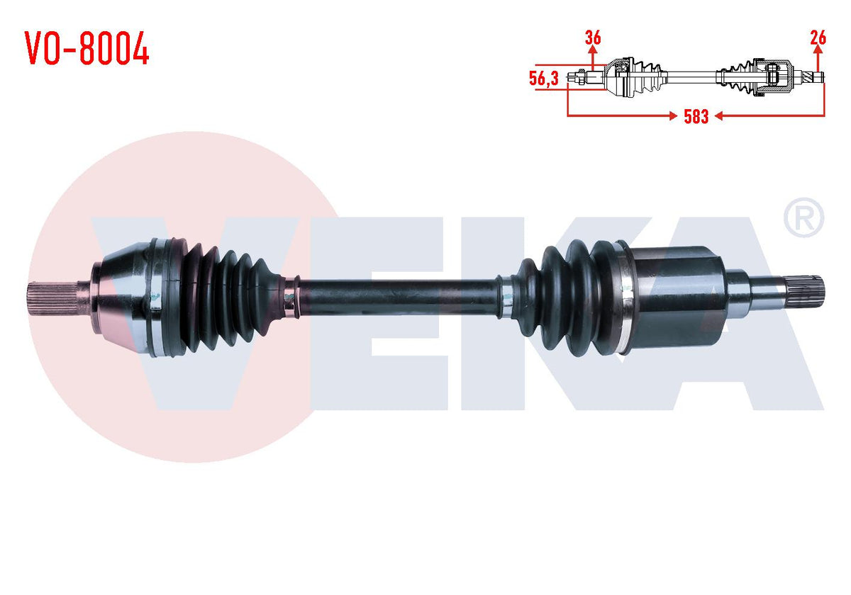 Veka VO-8004 Complete Axle Left Front Volvo S40 II (Ms) 1.6 D M-T Length 583 2004-2012 — Axles, CV Joints & Boots