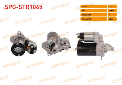 SPAGO SPG-STR1065 Starter Motor 12V 1.1Kw 9 Outer Cw (Str5129) Astra J-Corsa D E-Mokka 12-16 (1.2 1.4 G — Starting & Charging
