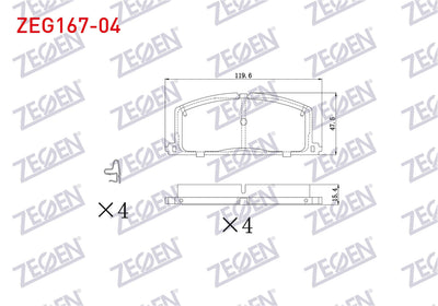 Zegen ZEG167-04 Brake Pad Front with Wear Indicator Cable Drilled Toyota Corolla (_E9_) 1.3i 1987-1993 / Corolla — Brake Pads