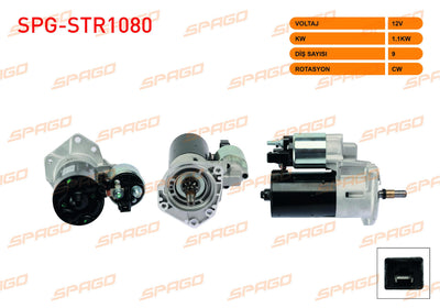 SPAGO SPG-STR1080 Starter Motor 12V 1.1Kw 9 Outer Cw (Str6550) Polo III-Golf III /Ibiza 93-02-Cordoba 9 — Starting & Charging