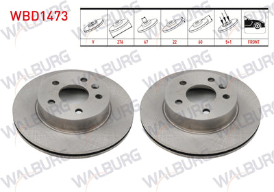 WALBURG WBD1473 Brake Disc Front Air 5 Bjn 276X22x67x60mercedes Vito (638) 108 CDI-110 CDI-112 CDI 199 — Brake Rotors & Drums