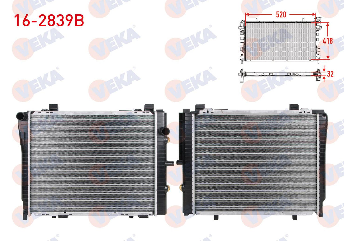 Veka 16-2839B Water Radiator Brazing Mercedes C Class (W202) C 200 Compressor A-T / M-T Ac + 1993-2000 — Radiators & Fans