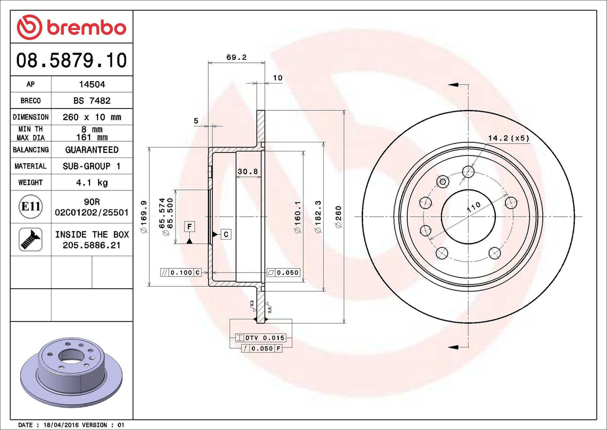 Brembo 08.5879.10 Brake Disc Rear Standard Opel — Brake Rotors & Drums