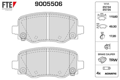 Fte 9005506 Rear Brake Pad Jeep Cherokee (Kl) 2.0Crd 4×4 14-2.4×4 13 — Brake Pads