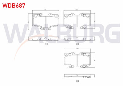 WALBURG WDB687 Brake Pad Front Toyota HI-Lux Pick Up (_N_) 2.4 D 1983-2005 / HI-Lux Pick Up (_N_) 2.5 D 1983-200 — Brake Pads