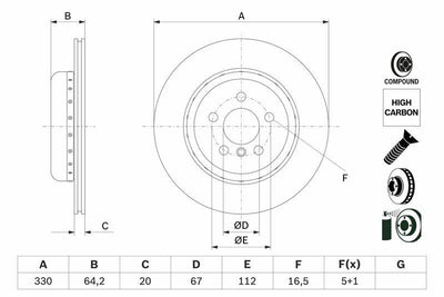 BOSCH 0986479G14 - Rear Left Brake Disc for Various Vehicle Models — Brake Rotors & Drums
