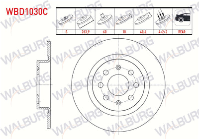 WALBURG WBD1030C Brake Disc Rear Straight Coated 4 Bjn 263,9X10x60x40 — Brake Rotors & Drums