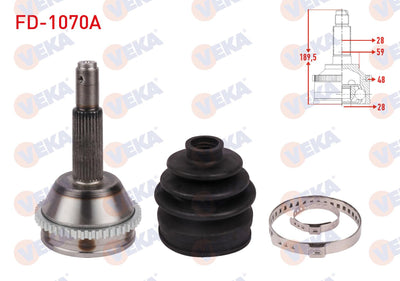 Veka FD-1070A CV Joint Left-Right Front Outer with ABS 48 Outer 28X28x59 Length 189 — Axles, CV Joints & Boots