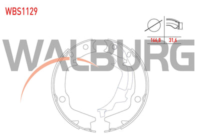 WALBURG WBS1129 Parking Brake Shoe with Lever 166,8X31 — Brake Cables & Hardware