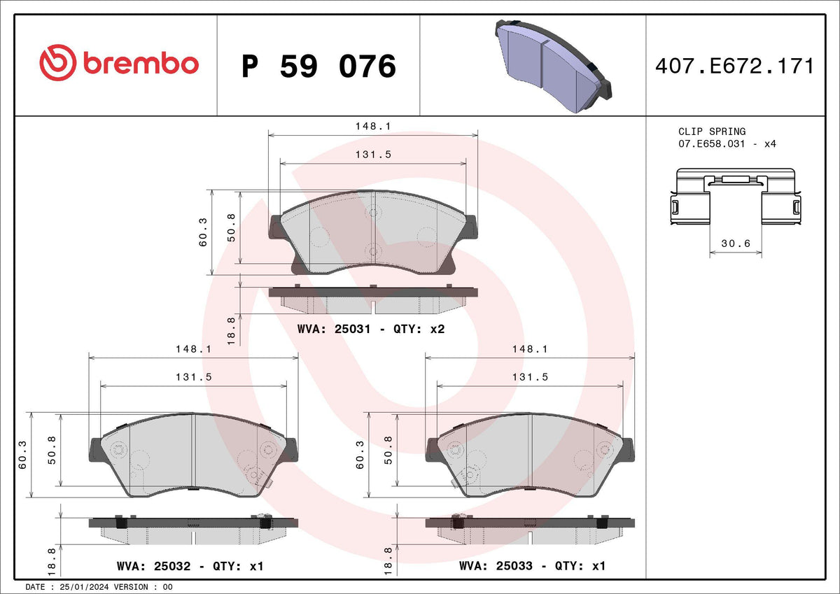 Brembo P59076 Brake Pad Front (Opel Astra-J 09 / 12 / Chevrolet Cruze 09 / 12 / Aveo 11 / 12 15 Rim) — Brake Pads
