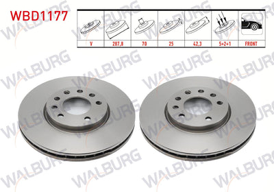 WALBURG WBD1177 Brake Disc Front Air 5 Bjn 287,8X25x70x42 — Brake Rotors & Drums