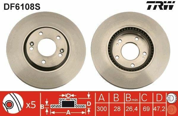 TRW Brake Discs DF6108S - Ventilated Design for Hyundai i40 & ix35 — Brake Rotors & Drums