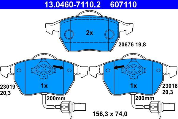 ATE 13.0460-7110.2 Brake Pad Front with Connector VW Passat B5/A4/A6/Exeo/Superb I 1.8T — Brake Pads