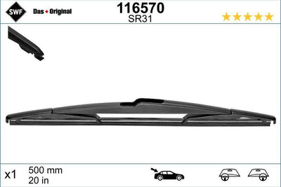 Valeo 116570 Rear Wiper Blade 500mm Citroen C5 Laguna II Nissan Primera — Wipers