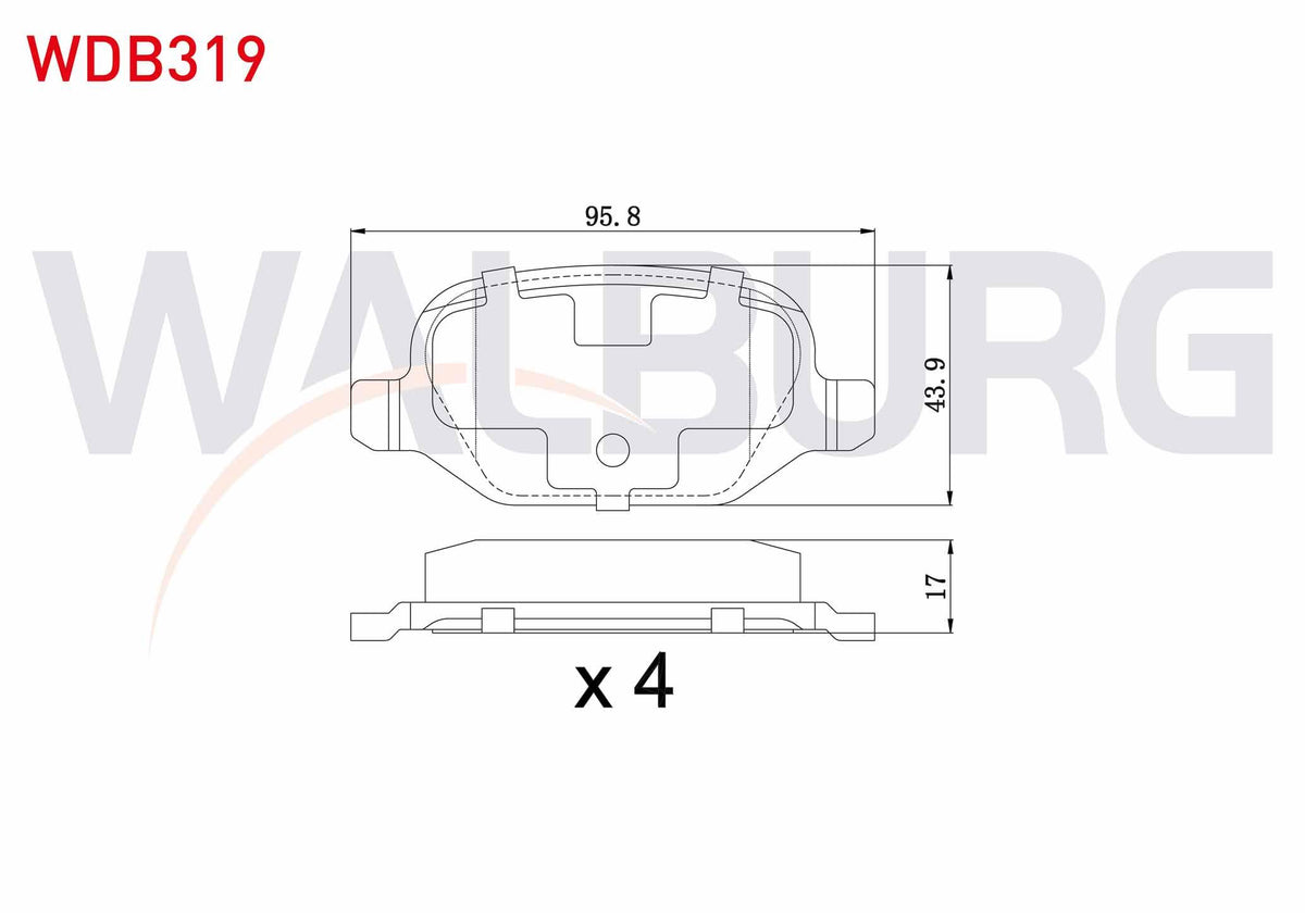 WALBURG WDB319 Brake Pad Rear Fiat Linea 1.6 Mjt 2007-/ Linea 1.4 T-Jet 2007-/ Alfa Romeo 147 (937) 1.6 2001-2010 / 147 (937) 1.9 JTD 2001-2010