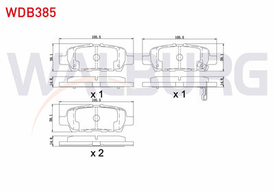 WALBURG WDB385 Brake Pad Rear with Wear Indicator Suzuki G.Vitara II (Jt) 1.6 Vvt-I 2005-/ G.Vitara II (Jt) 2.0i — Brake Pads