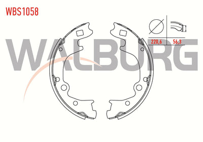 WALBURG WBS1058 Brake Shoe Rear 220,6X56,3 mm Hyundai H100 2.5 D Van 2004-/ Kia K2500 2.5 2003-/ K2 — Brake Cables & Hardware