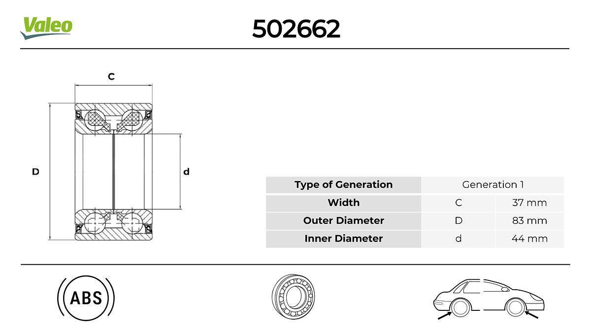 Valeo 502662 Wheel Ball Bearing Front & Rear Freelander II (L359) 06 > 14