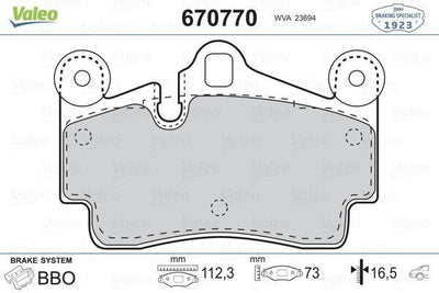 VALEO 670770 Rear Brake Pads - Reliable Performance for Touareg