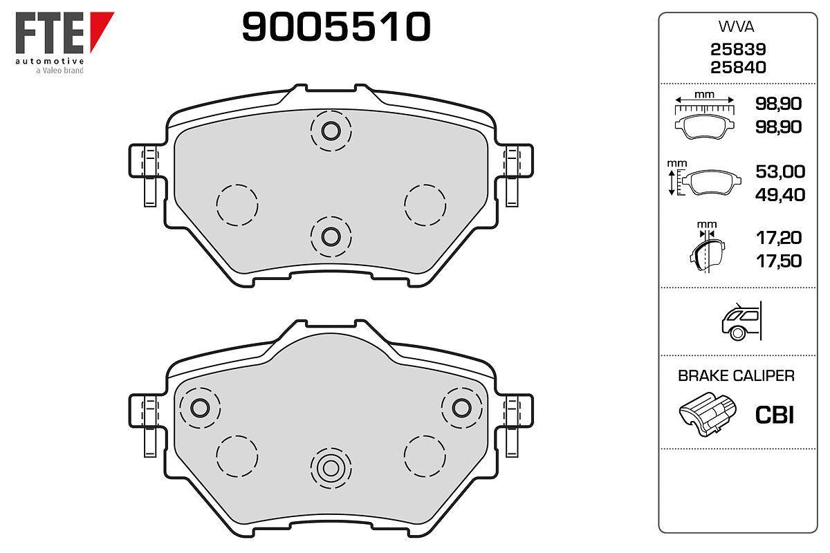 Fte 9005510 Rear Brake Pad Toyota Proace City 2008 II-3008-308 II-Partner-Berlingo-C4 Picasso II-Disc Diameter:2 — Brake Pads