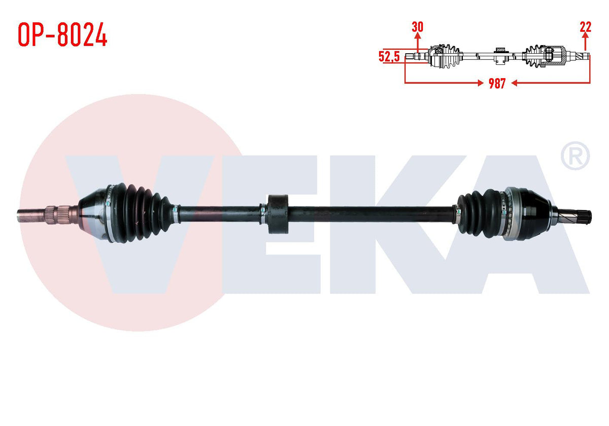 Veka OP-8024 Complete Axle Right Front Opel Vectra C 1.6 16V Length 987mm 2002-2008 — Axles, CV Joints & Boots