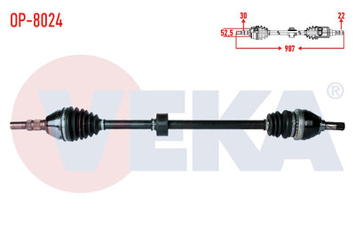 Veka OP-8024 Complete Axle Right Front Opel Vectra C 1.6 16V Length 987mm 2002-2008 — Axles, CV Joints & Boots