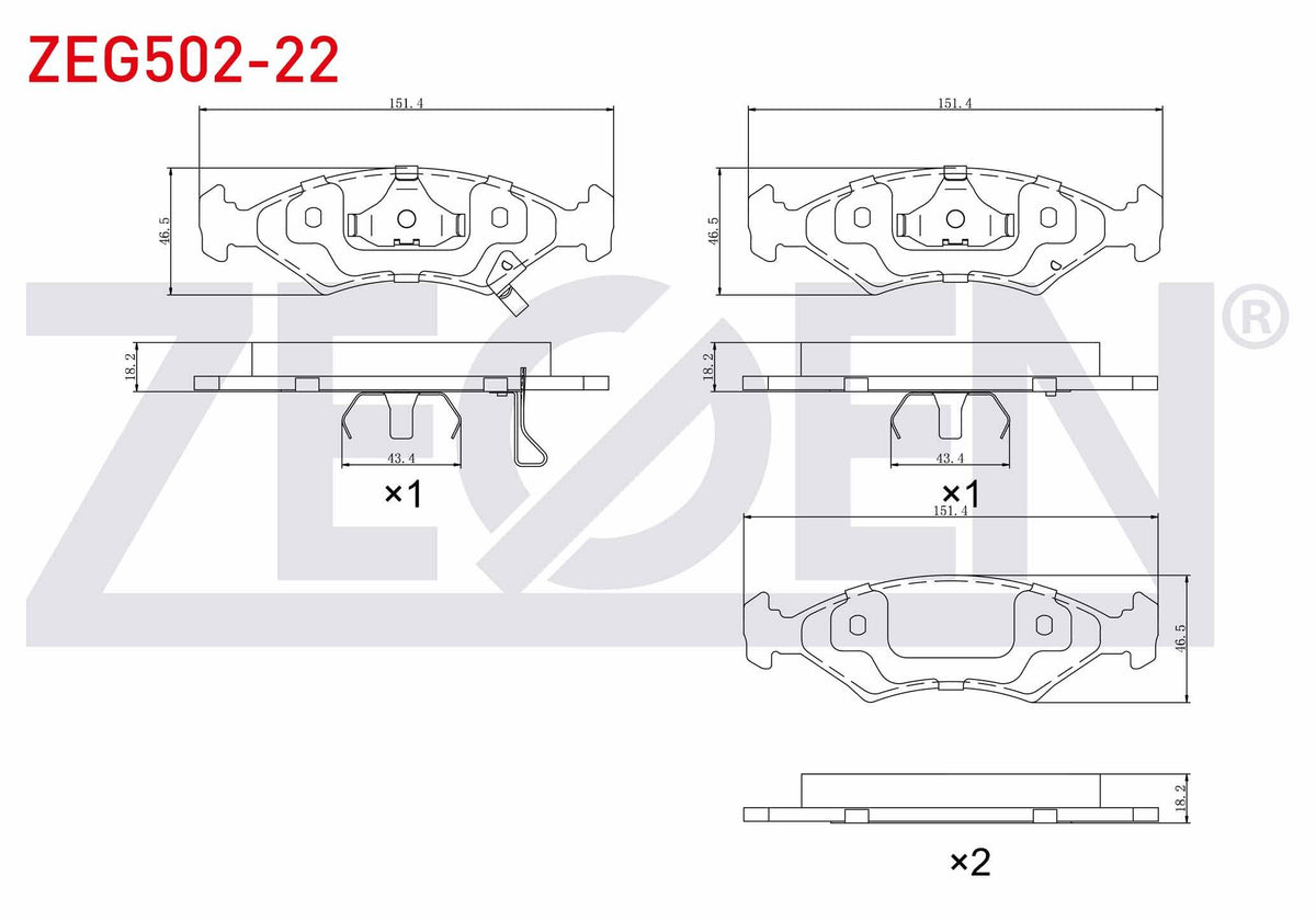 Zegen ZEG502-22 Brake Pad Front with Wear Indicator Kia Sephia (Fa) 1.5i 16V 1993-2001 / Sephia (Fa) 1.8i 16V 19 — Brake Pads