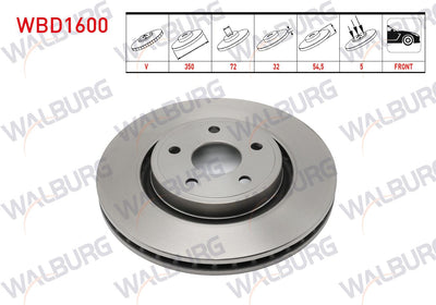 WALBURG WBD1600 Brake Disc Front Air 5 Bjn 18 Rim 350X32x72x54,5 Jeep Grand Cherokee IV (Wk,Wk2) 3.0 Crd-3.6 V6 2010-| Set of 2