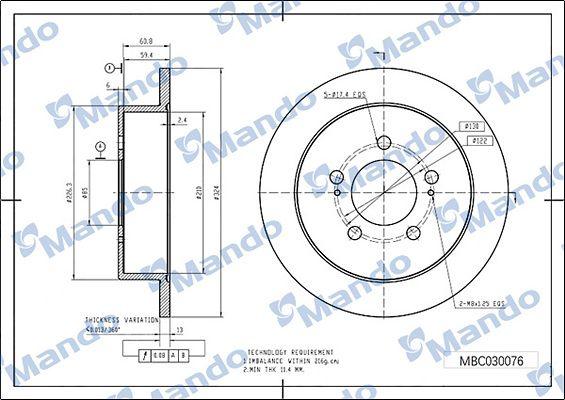 Mando MBC030076 Ssangyong Musso Grand 19 > Rear Brake Disc