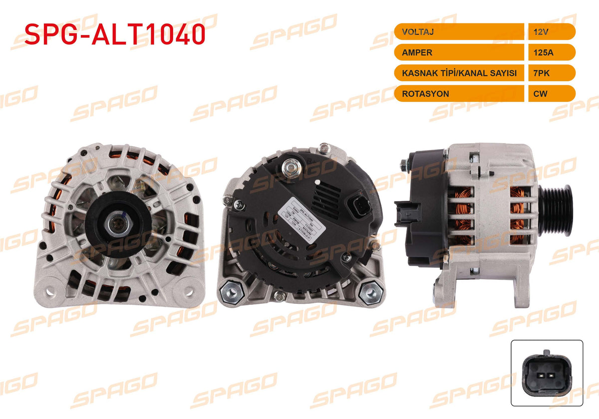 SPAGO SPG-ALT1040 Alternator 12V 125A 7Pk (Alt873) Megane II-Scenic II-Laguna II (1.9 dCi 2.0 Gasoline — Starting & Charging