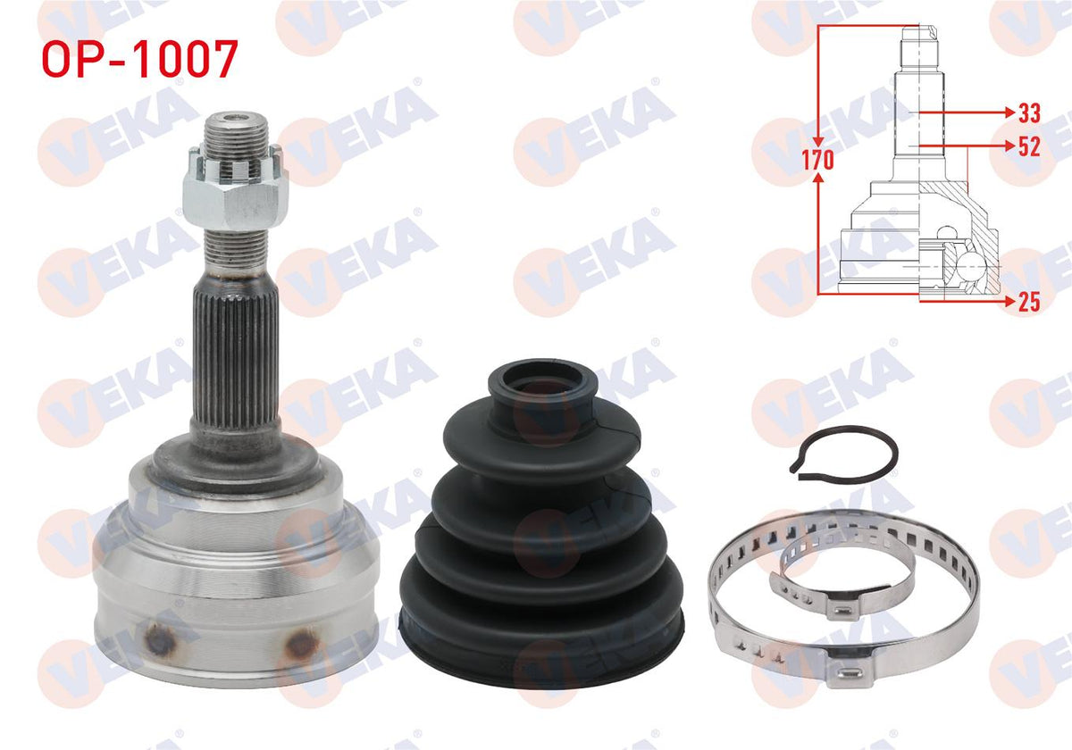 Veka OP-1007 CV Joint Left-Right Front Outer Opel Vectra B 1.8i 16V 33X25x52 Length 170 — Axles, CV Joints & Boots