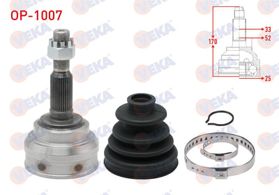 Veka OP-1007 CV Joint Left-Right Front Outer Opel Vectra B 1.8i 16V 33X25x52 Length 170 — Axles, CV Joints & Boots