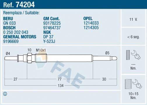 FAE 74204 Glow Plug for Astra G / Zafira A — Coils & Plugs