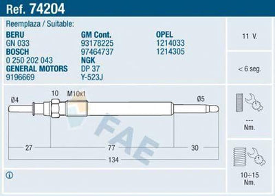 FAE 74204 Glow Plug for Astra G / Zafira A — Coils & Plugs