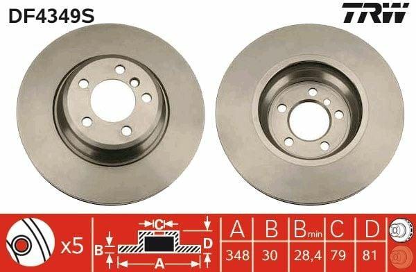 TRW DF4349S Front Brake Disc - BMW E60 E61 E63 E64 E65 E66 E67 — Brake Rotors & Drums