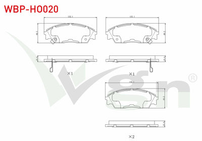 WGN WBP-HO020 Brake Pad Front with Wear Indicator Honda Civic IV 1.4i 1987-1993 / Civic IV 1.5i 1987-1993 / Civic V 1.6 I-Vtec 1992-1995 / Civic IV 2.0 1987-1993 / Prelude III 2.0 1987-1992
