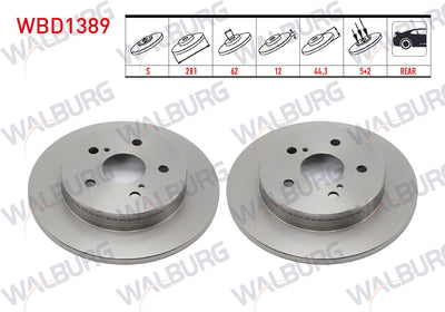 WALBURG WBD1389 Brake Disc Rear Straight 5 Bjn 281X12x62x44 — Brake Rotors & Drums