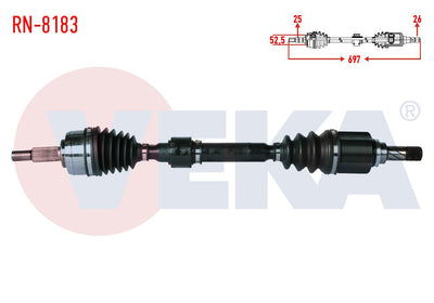 Veka RN-8183 Complete Axle Left Front Length 742mm Renault Megane IV 1.3 TCE (Euro 6) M-T (Snz-Tl4 — Axles, CV Joints & Boots