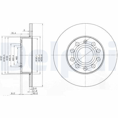 Delphi BG3890C Disc Rear VW Caddy III Golf V-VI Jetta III Audi A3 Skoda Octavia
