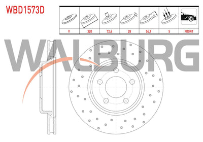 WALBURG WBD1573D Brake Disc Front Air Performance Drilled 5 Bjn 320X28x72,6X54 — Brake Rotors & Drums
