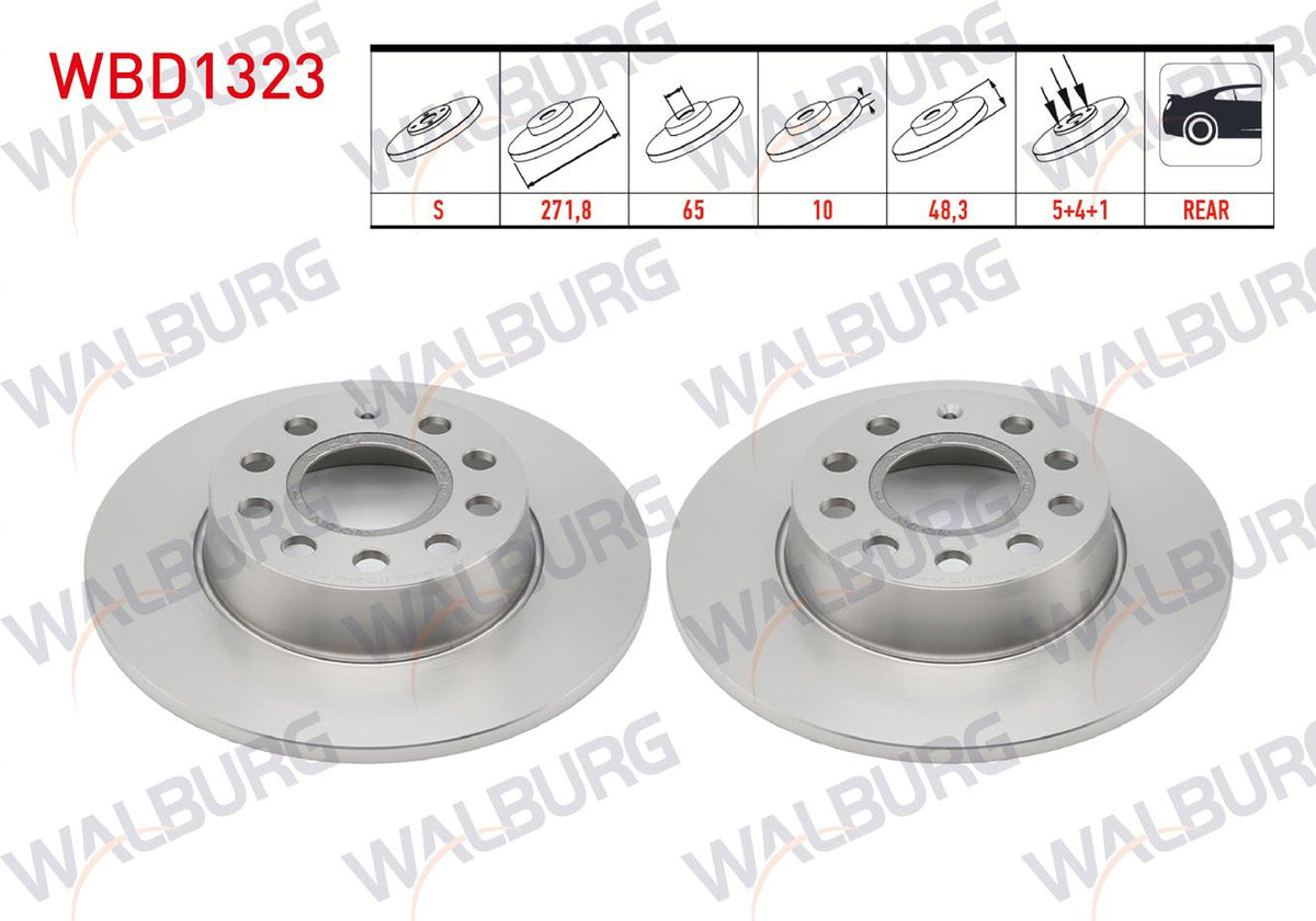 WALBURG WBD1323 Brake Disc Rear Straight 5 Bjn 272X10x65x48.3 Golf V-VI-VII-VIII 03-/ Jetta III-IV 05 — Brake Rotors & Drums