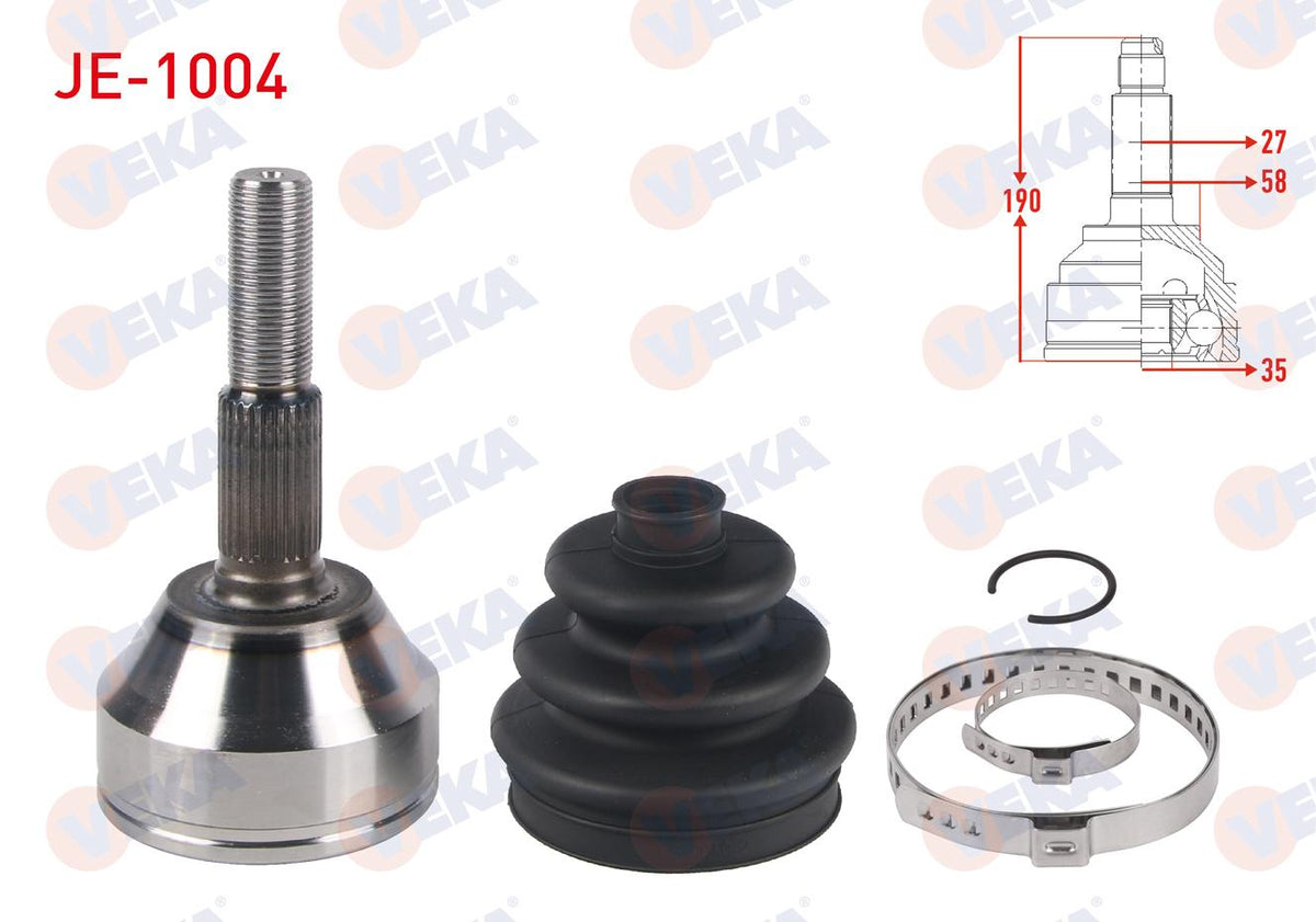 Veka JE-1004 CV Joint Left-Right Front Outer 27X35x58 Length 190mm Jeep Cherokee (Kj) 2.8 Crd 2001 — Axles, CV Joints & Boots